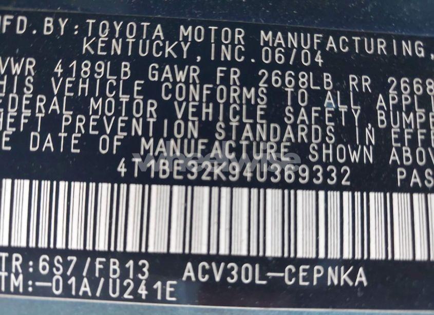 Photo 9 of 2004 Toyota Camry LE (VIN 4T1BE32K94U369332)