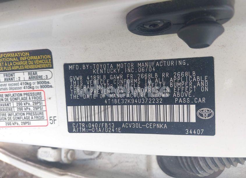 Photo 9 of 2004 Toyota Camry LE (VIN 4T1BE32K94U372232)