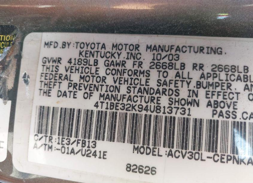 Photo 9 of 2004 Toyota Camry LE (VIN 4T1BE32K94U813731)