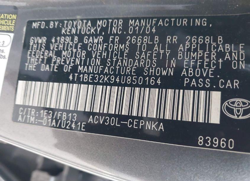 Photo 9 of 2004 Toyota Camry LE (VIN 4T1BE32K94U850164)