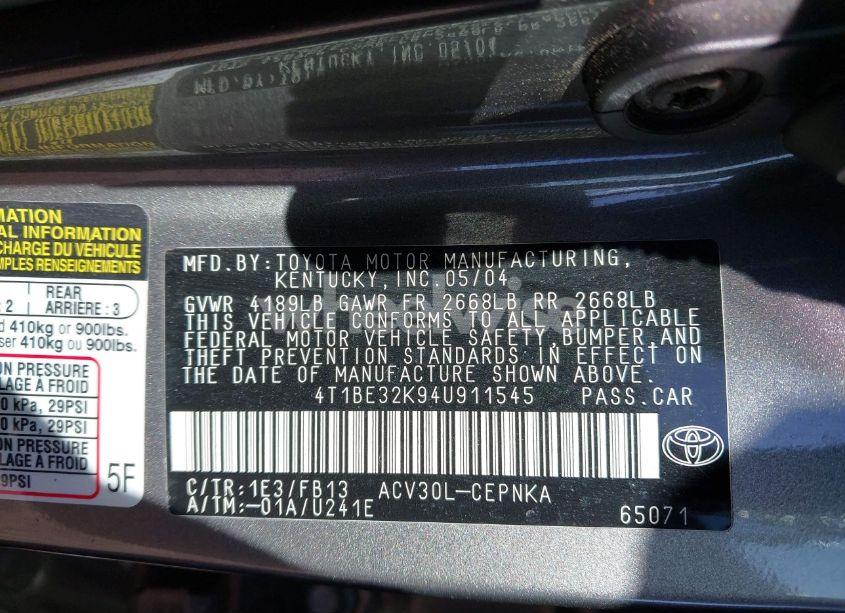 Photo 9 of 2004 Toyota Camry LE (VIN 4T1BE32K94U911545)