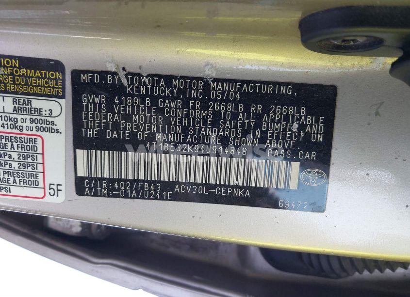 Photo 9 of 2004 Toyota Camry LE (VIN 4T1BE32K94U914848)