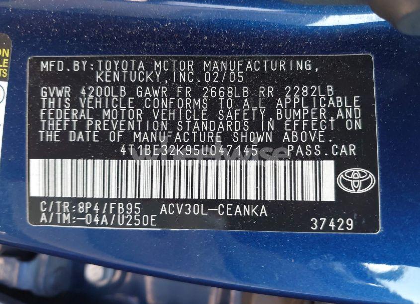 Photo 9 of 2005 Toyota Camry LE (VIN 4T1BE32K95U047145)