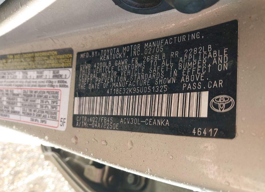 Photo 9 of 2005 Toyota Camry LE (VIN 4T1BE32K95U051325)