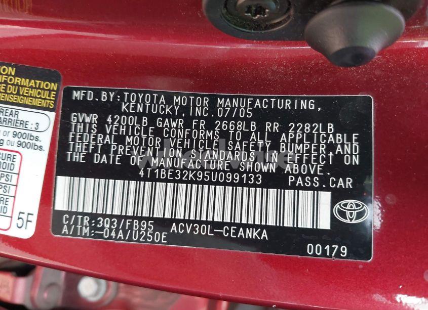 Photo 9 of 2005 Toyota Camry LE (VIN 4T1BE32K95U099133)