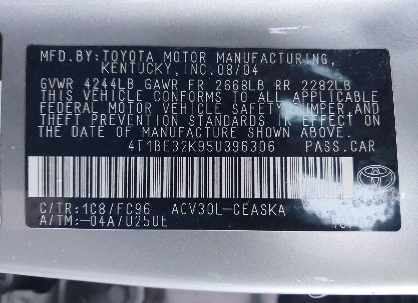 Photo 9 of 2005 Toyota Camry SE (VIN 4T1BE32K95U396306)