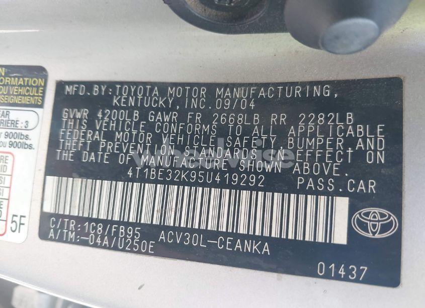 Photo 9 of 2005 Toyota Camry LE (VIN 4T1BE32K95U419292)