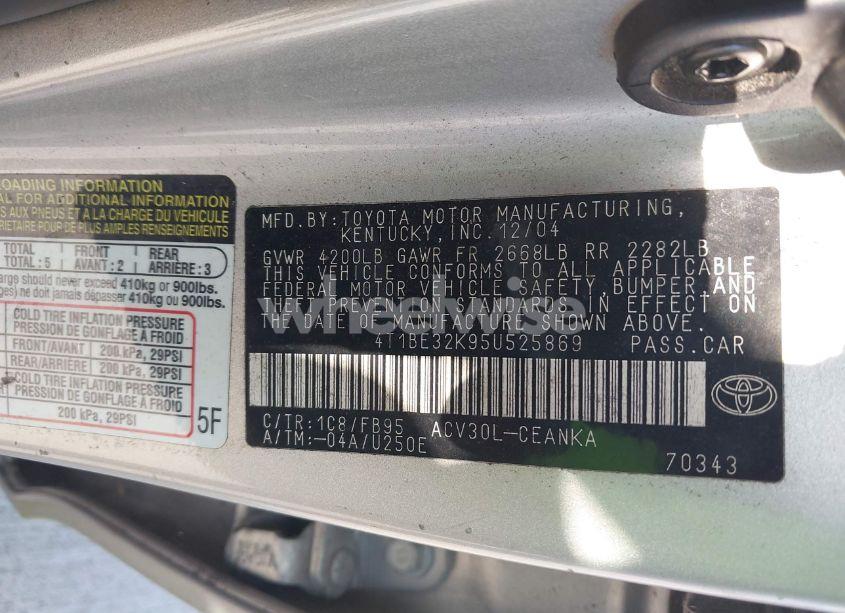 Photo 9 of 2005 Toyota Camry LE (VIN 4T1BE32K95U525869)