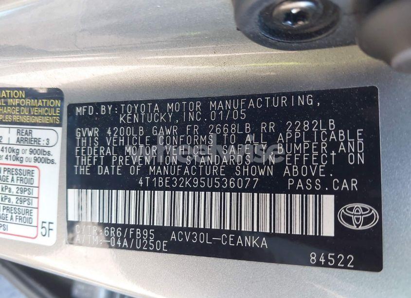 Photo 9 of 2005 Toyota Camry LE (VIN 4T1BE32K95U536077)