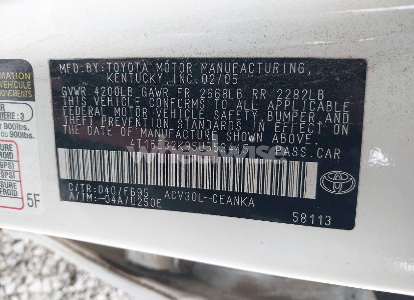 Photo 9 of 2005 Toyota Camry LE (VIN 4T1BE32K95U553445)