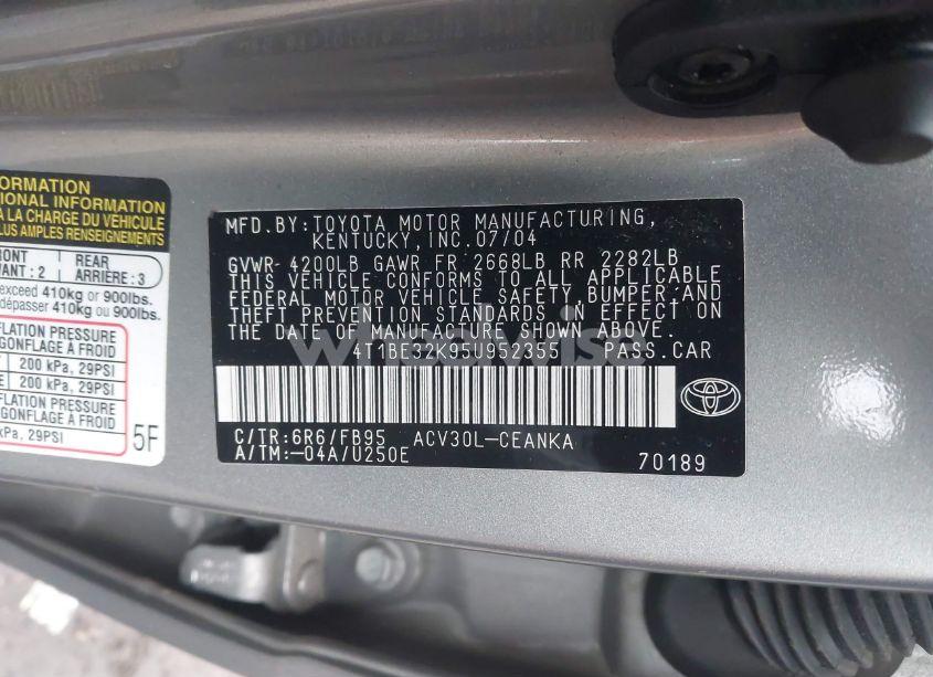Photo 9 of 2005 Toyota Camry LE (VIN 4T1BE32K95U952355)