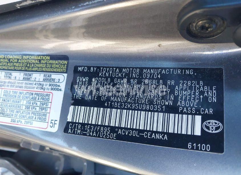 Photo 9 of 2005 Toyota Camry LE (VIN 4T1BE32K95U980351)