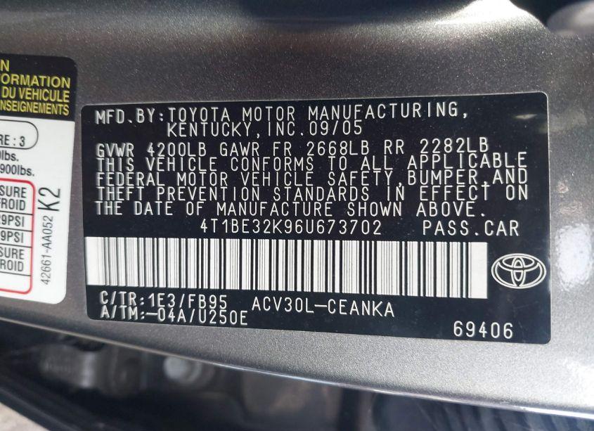 Photo 9 of 2006 Toyota Camry LE (VIN 4T1BE32K96U673702)