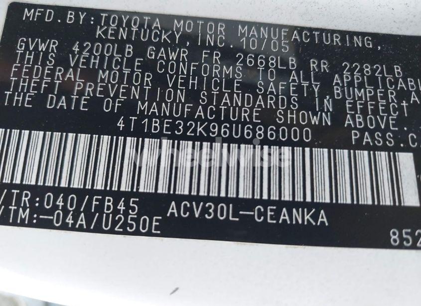 Photo 9 of 2006 Toyota Camry LE (VIN 4T1BE32K96U686000)