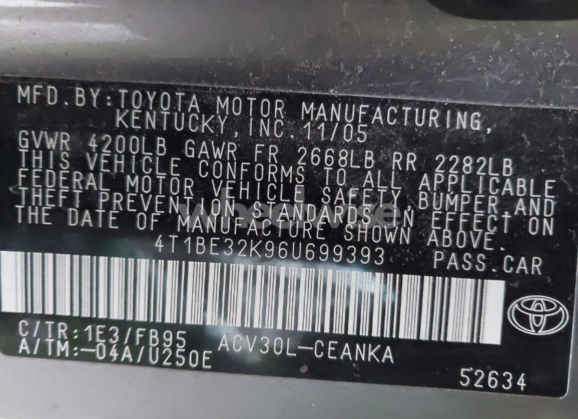 Photo 9 of 2006 Toyota Camry LE (VIN 4T1BE32K96U699393)