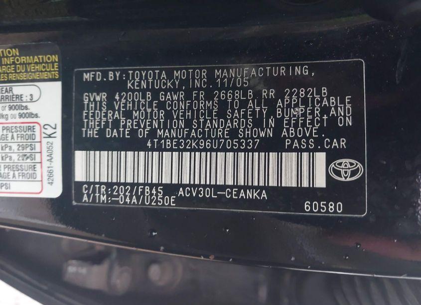 Photo 9 of 2006 Toyota Camry LE (VIN 4T1BE32K96U705337)