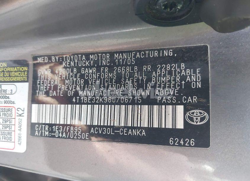 Photo 9 of 2006 Toyota Camry LE (VIN 4T1BE32K96U706715)