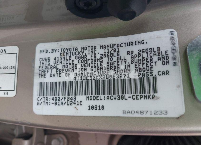 Photo 9 of 2002 Toyota Camry LE (VIN 4T1BE32KX2U023271)