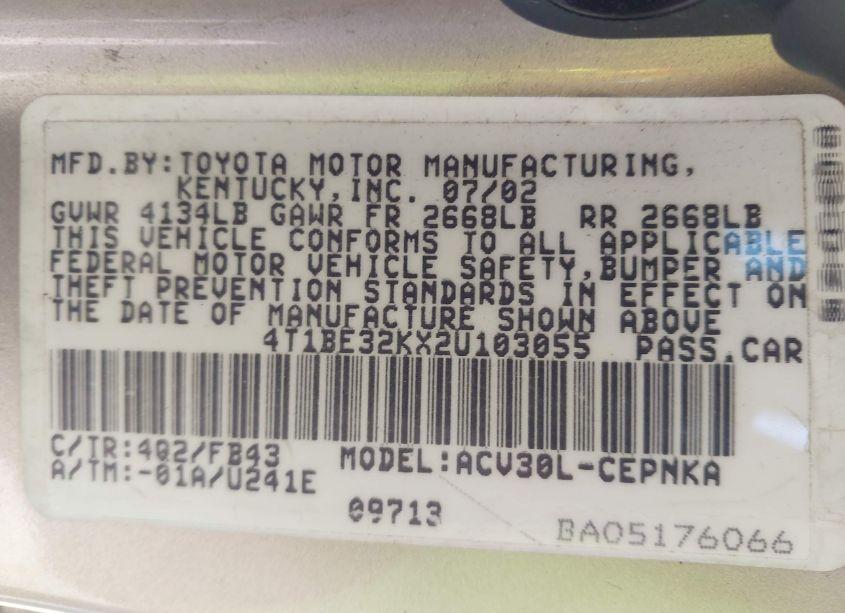 Photo 9 of 2002 Toyota Camry LE (VIN 4T1BE32KX2U103055)