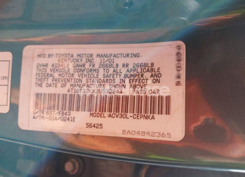 Photo 9 of 2002 Toyota Camry LE (VIN 4T1BE32KX2U532244)