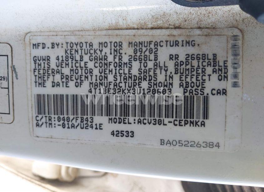 Photo 9 of 2003 Toyota Camry LE (VIN 4T1BE32KX3U120603)
