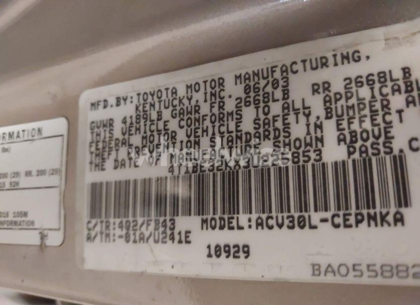 Photo 9 of 2003 Toyota Camry LE (VIN 4T1BE32KX3U225853)