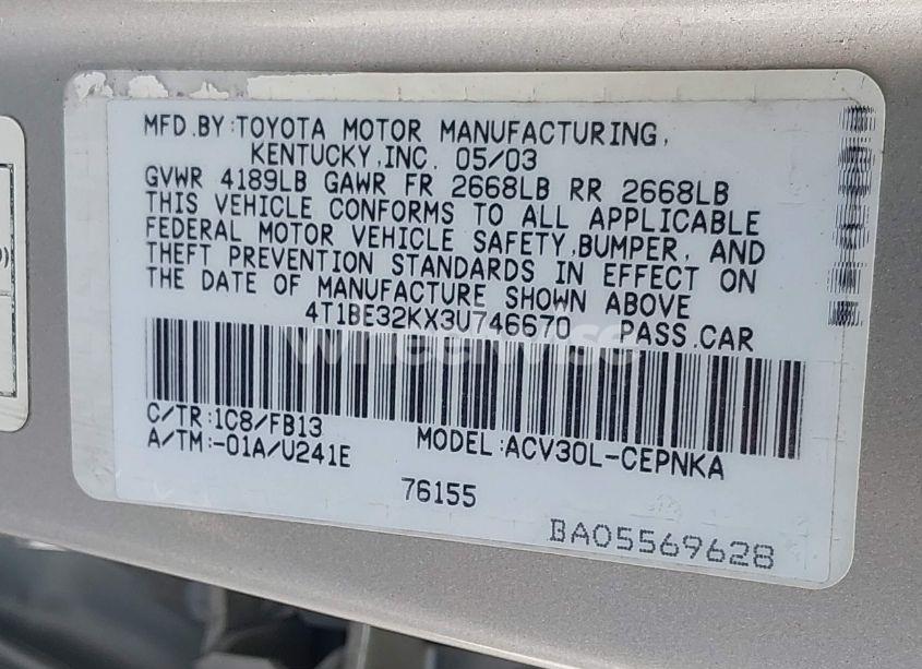 Photo 9 of 2003 Toyota Camry LE (VIN 4T1BE32KX3U746670)