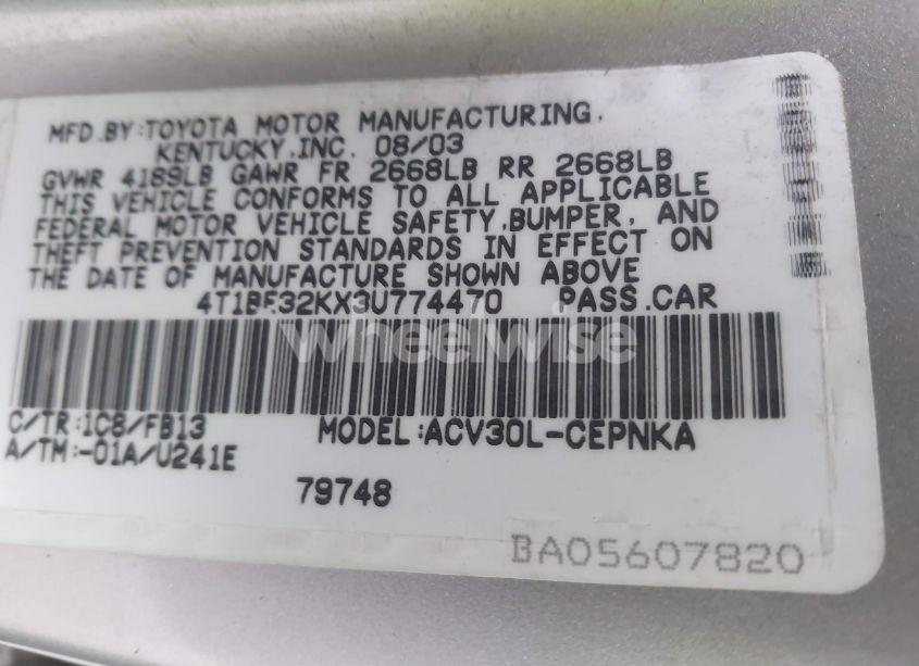 Photo 9 of 2003 Toyota Camry LE (VIN 4T1BE32KX3U774470)