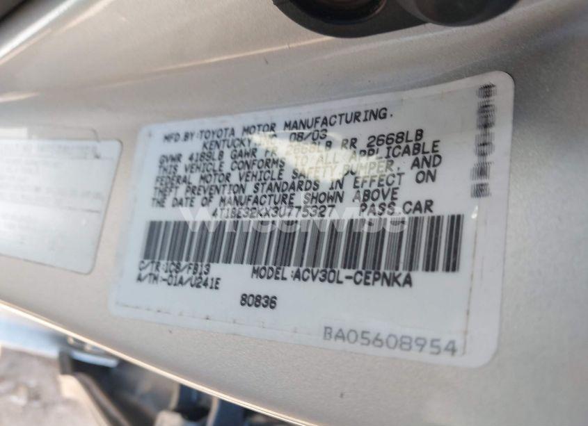 Photo 9 of 2003 Toyota Camry LE (VIN 4T1BE32KX3U775327)