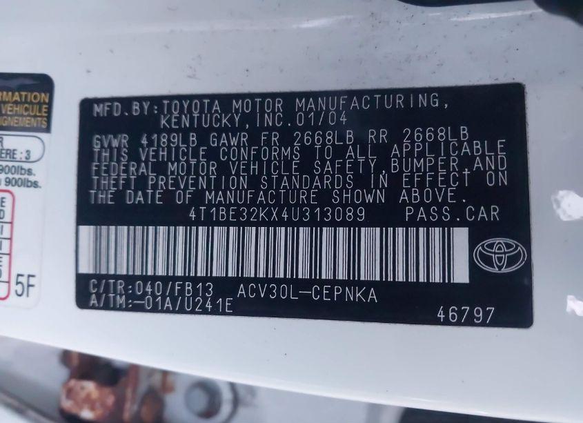 Photo 9 of 2004 Toyota Camry LE (VIN 4T1BE32KX4U313089)