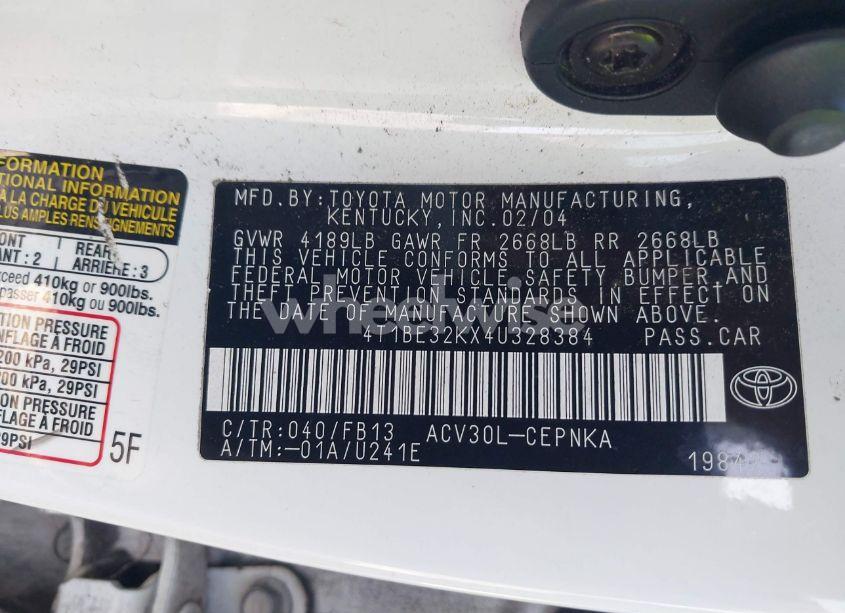 Photo 9 of 2004 Toyota Camry LE (VIN 4T1BE32KX4U328384)