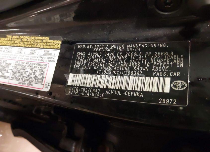 Photo 9 of 2004 Toyota Camry LE (VIN 4T1BE32KX4U368397)