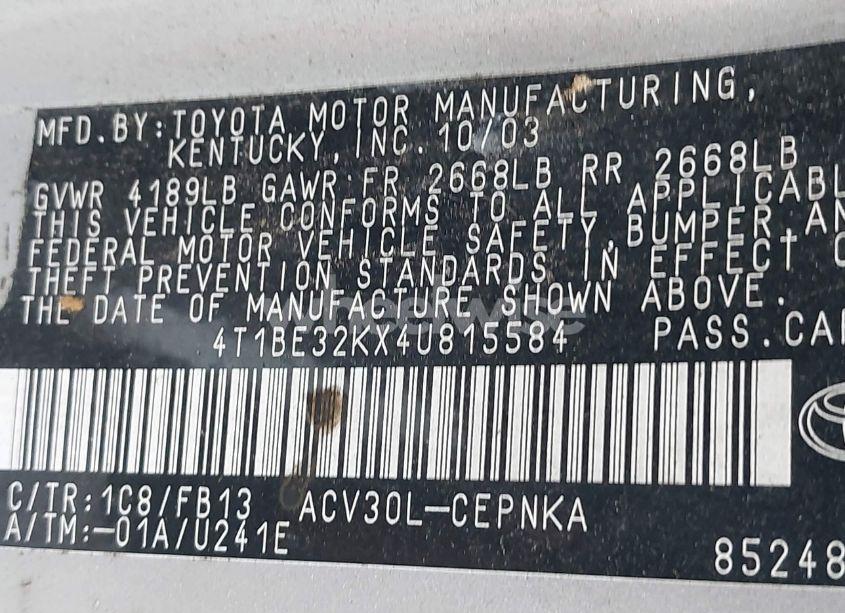 Photo 9 of 2004 Toyota Camry LE (VIN 4T1BE32KX4U815584)