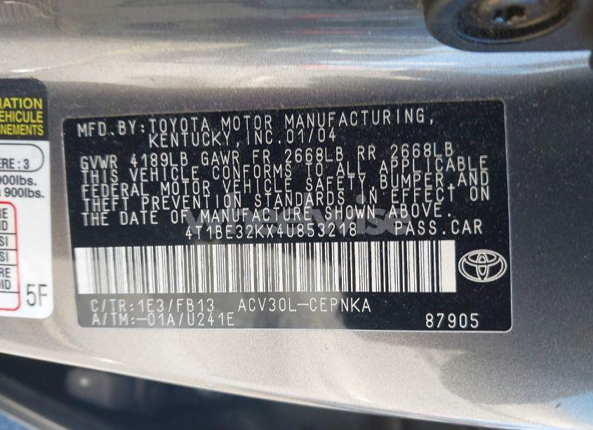 Photo 9 of 2004 Toyota Camry LE (VIN 4T1BE32KX4U853218)