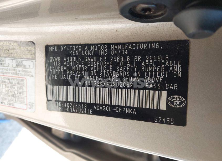 Photo 9 of 2004 Toyota Camry LE (VIN 4T1BE32KX4U902062)