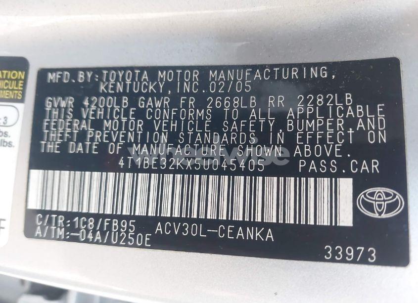 Photo 9 of 2005 Toyota Camry LE (VIN 4T1BE32KX5U045405)