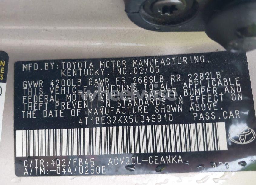 Photo 9 of 2005 Toyota Camry LE (VIN 4T1BE32KX5U049910)