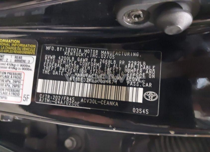 Photo 9 of 2005 Toyota Camry LE (VIN 4T1BE32KX5U054671)