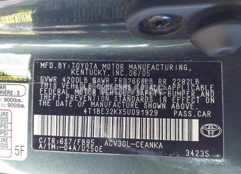 Photo 9 of 2005 Toyota Camry LE (VIN 4T1BE32KX5U091929)