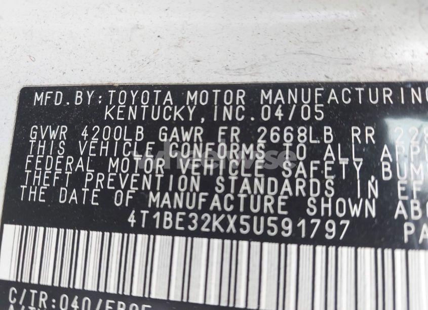 Photo 9 of 2005 Toyota Camry LE (VIN 4T1BE32KX5U591797)