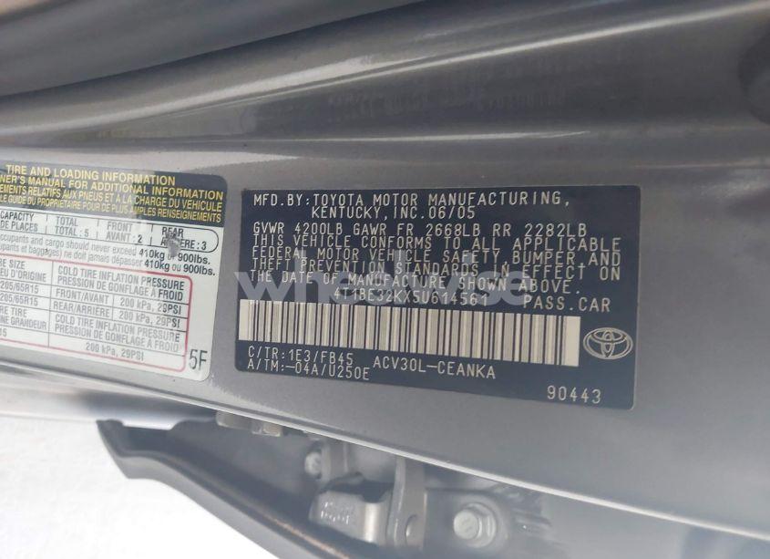Photo 9 of 2005 Toyota Camry LE (VIN 4T1BE32KX5U614561)