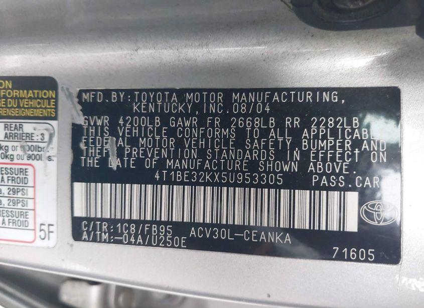 Photo 9 of 2005 Toyota Camry LE (VIN 4T1BE32KX5U953305)