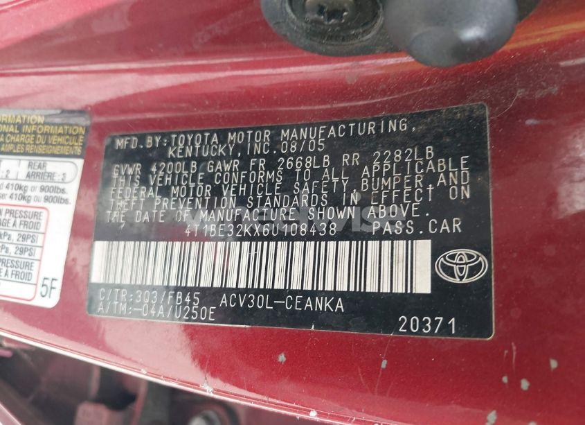 Photo 9 of 2006 Toyota Camry LE (VIN 4T1BE32KX6U108438)