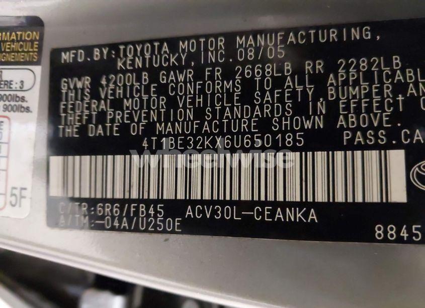 Photo 9 of 2006 Toyota Camry LE (VIN 4T1BE32KX6U650185)