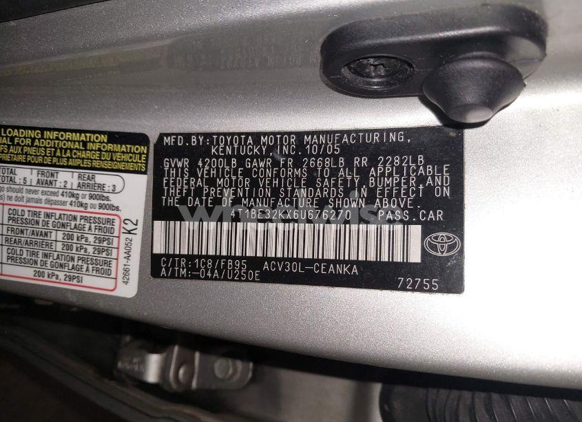 Photo 9 of 2006 Toyota Camry LE (VIN 4T1BE32KX6U676270)