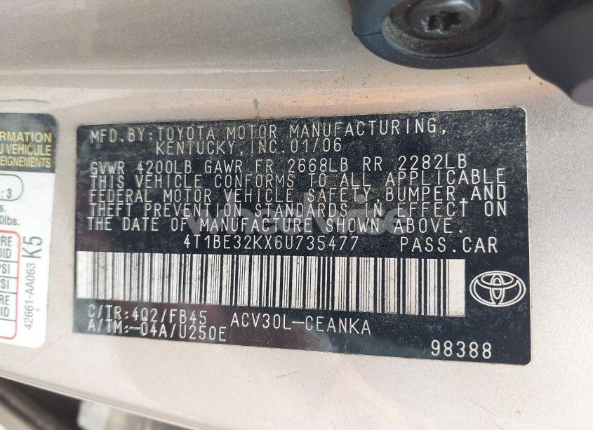 Photo 9 of 2006 Toyota Camry STD (VIN 4T1BE32KX6U735477)