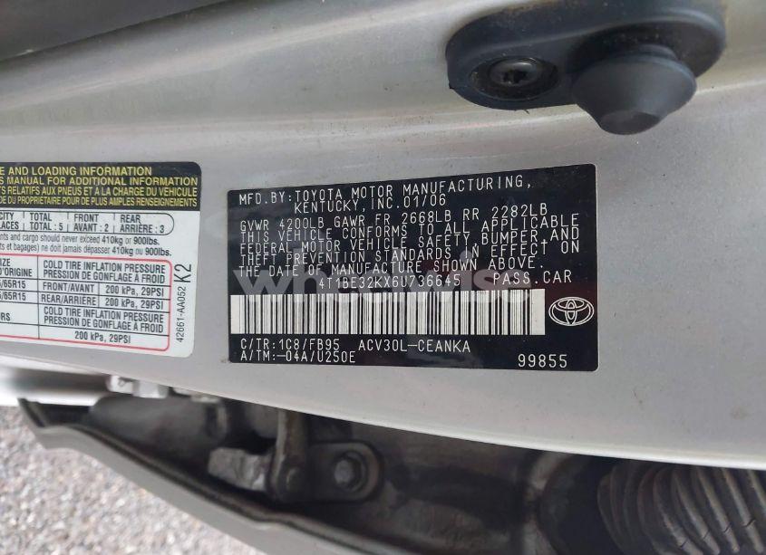 Photo 9 of 2006 Toyota Camry LE (VIN 4T1BE32KX6U736645)