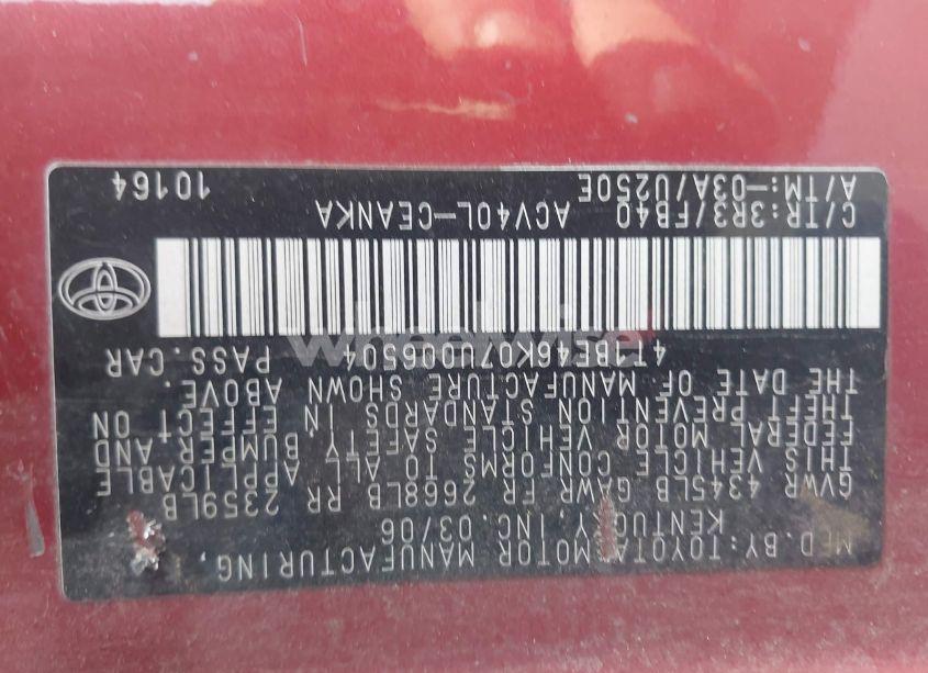 Photo 9 of 2007 Toyota Camry LE (VIN 4T1BE46K07U006504)