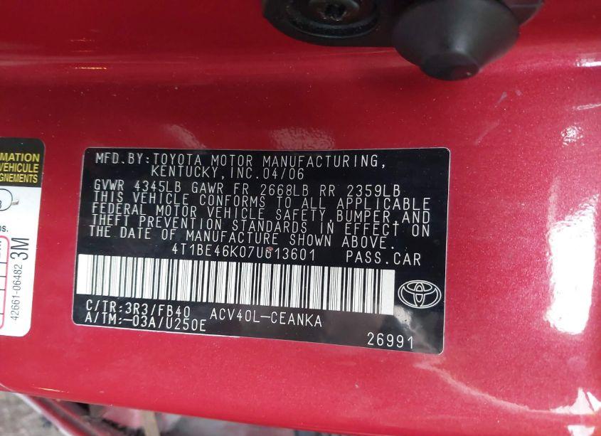 Photo 9 of 2007 Toyota Camry LE (VIN 4T1BE46K07U013601)