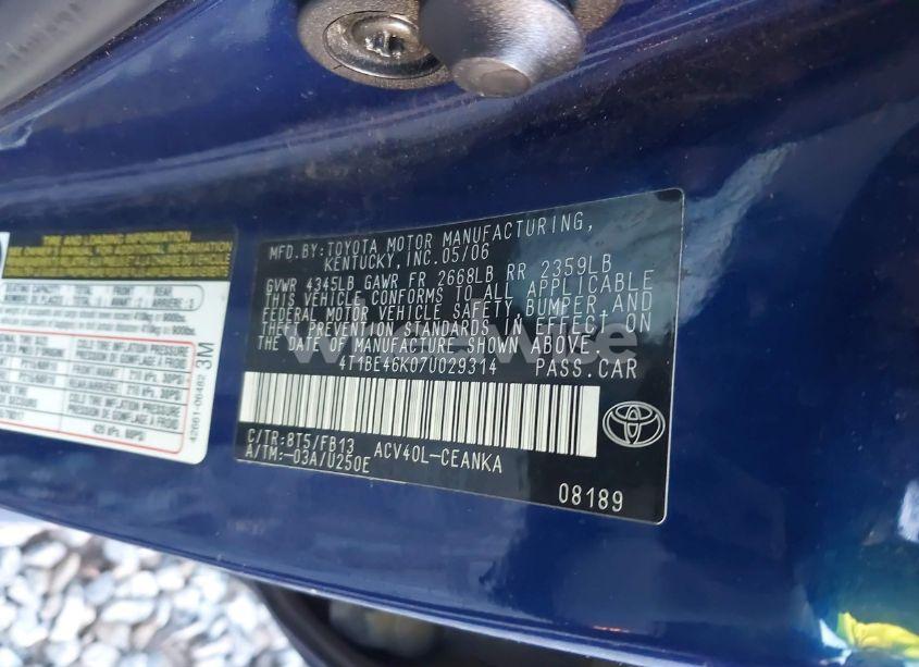 Photo 9 of 2007 Toyota Camry CE (VIN 4T1BE46K07U029314)